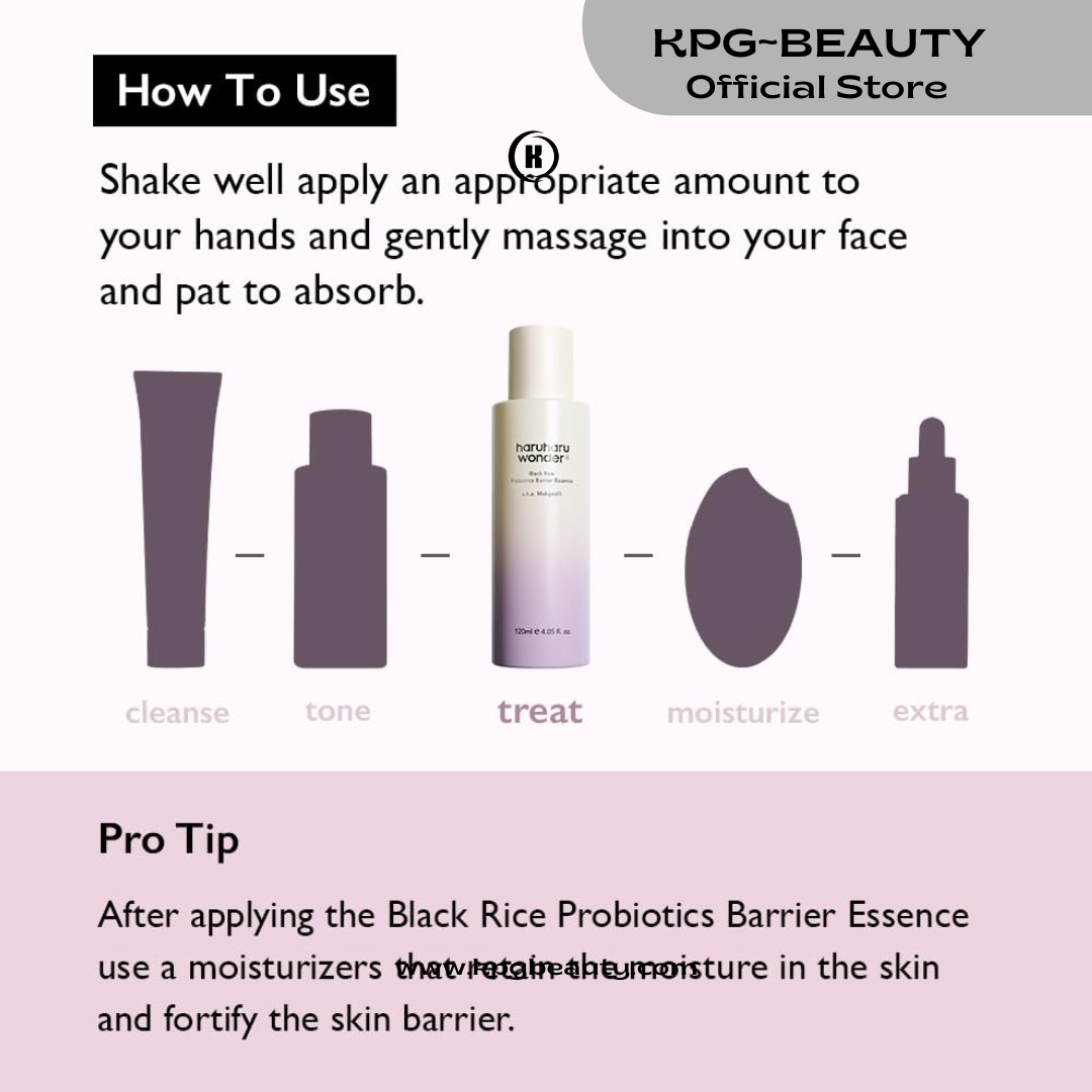 haruharu Wonder Black Rice Probiotics Barrier Essence 4.05 fl. oz., Essence Toner to Strengthen Skin Barrier with Ceramides, Fermented Ingredients, Milky Essence, Moisturizing, Plumping