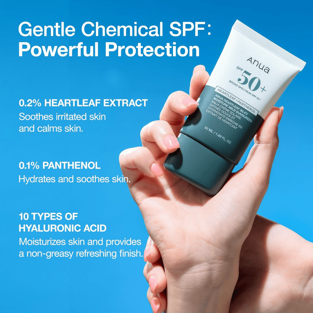 Anua Heartleaf Silky Moisture Mild Sunscreen, Broad Spectrum SPF 50+ with Moisturizing Formula, Lightweight Korean Sunscreen, Natural finish, Vegan, korean skin care 50mlAnua