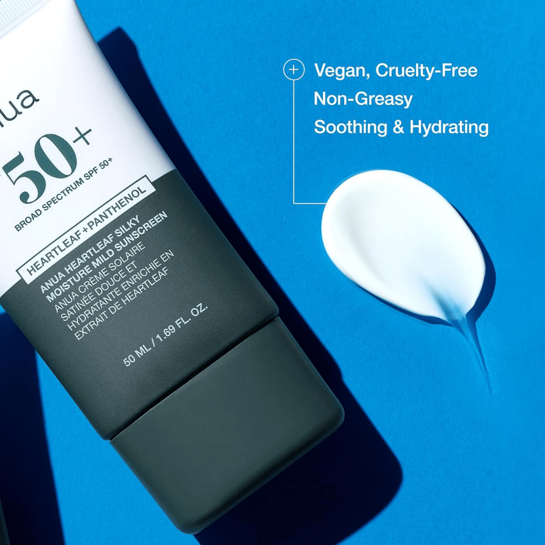 Anua Heartleaf Silky Moisture Mild Sunscreen, Broad Spectrum SPF 50+ with Moisturizing Formula, Lightweight Korean Sunscreen, Natural finish, Vegan, korean skin care 50mlAnua