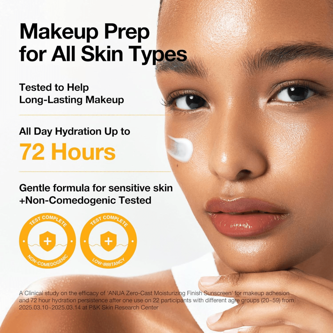 Anua, Zero-Cast Moisturizing Sunscreen SPF 50, Glow Natural Sunscreen for face, No White Cast, Hyaluronic Acid, Niacinamide, Oil-Free, Korean SkincareAnua