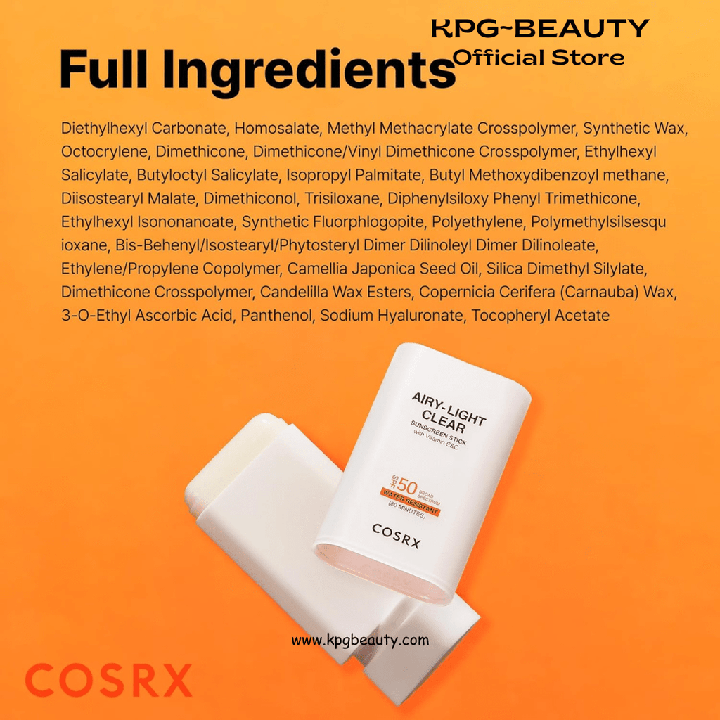 COSRX Airy - Light Clear Sunscreen Stick with Vitamin E&C SPF 50, 0.67 oz, 19g, Korean Suncreen Stick Suncare Sunblock, Lightweight, No White Cast, Water resistant, Oil Control Matte Sunscreen for FaceCOSRX