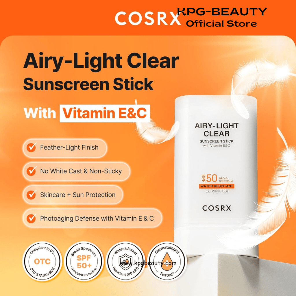 COSRX Airy - Light Clear Sunscreen Stick with Vitamin E&C SPF 50, 0.67 oz, 19g, Korean Suncreen Stick Suncare Sunblock, Lightweight, No White Cast, Water resistant, Oil Control Matte Sunscreen for FaceCOSRX
