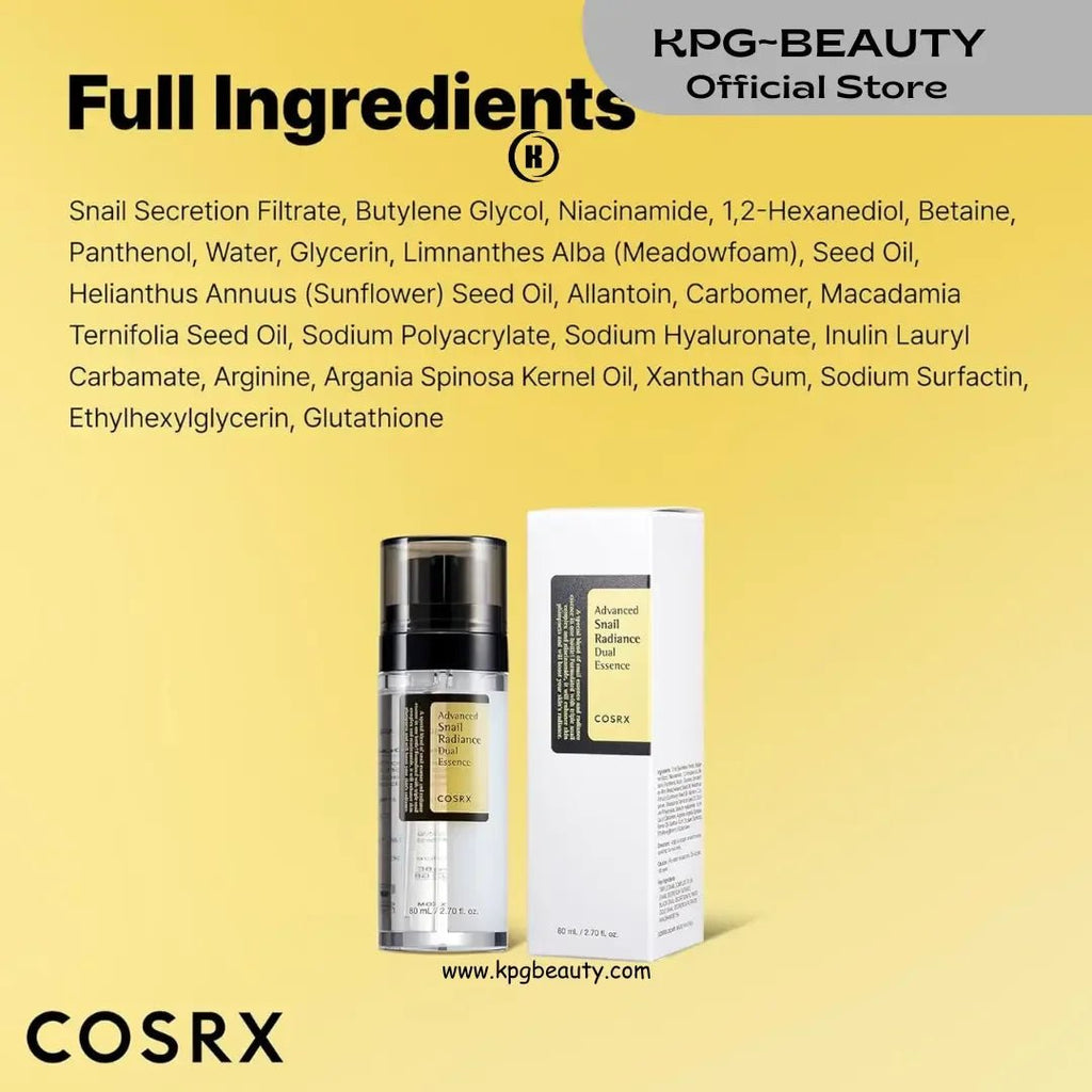 COSRX Niacinamide 5% + Snail Mucin 74% Dual Essence, Anti Aging Face Serum for Dull Skin.