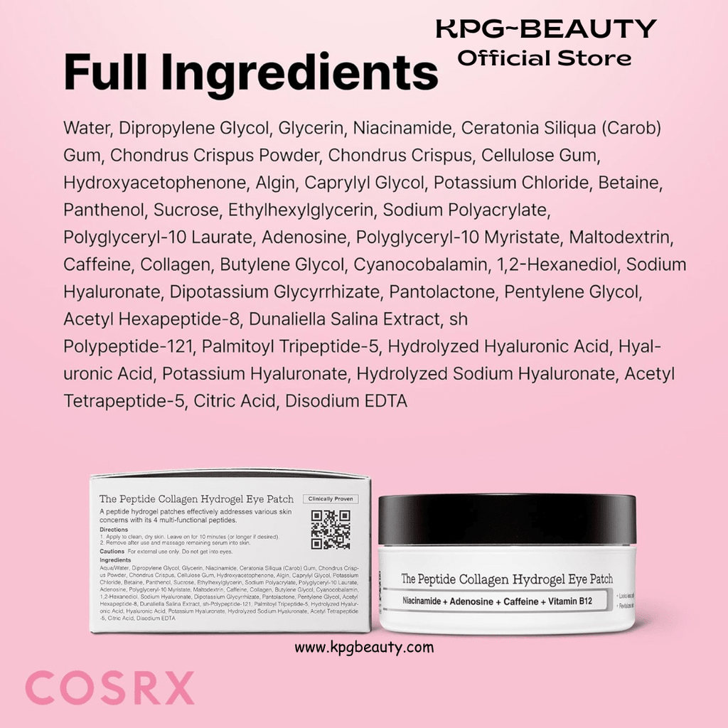 COSRX Pink Peptides Collagen Hydrogel Eye Patch for Puffy Eyes, Dark Circles & Fine Lines, Cooling Under Eye Patches (60), Korean Skin CareCOSRX