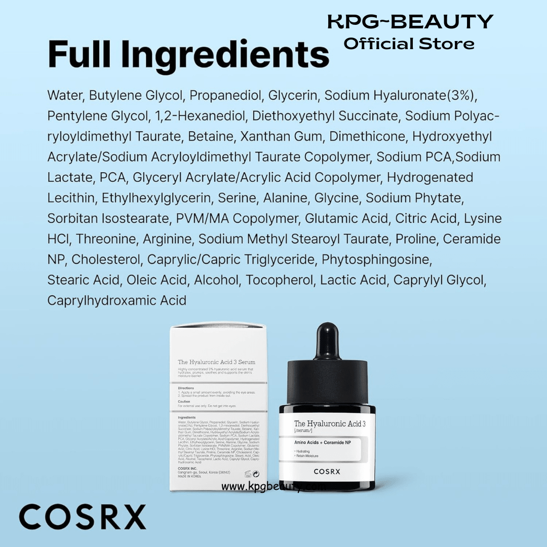 COSRX Pure Sodium Hyaluronic Acid 3% Serum, Hydratying & Moisture Boosting for Fine Lines & Wrinkles, Repair Dry Skin, 0.67fl.oz/20ml, No Artificial Fragrance, Korean Skin CareCOSRX
