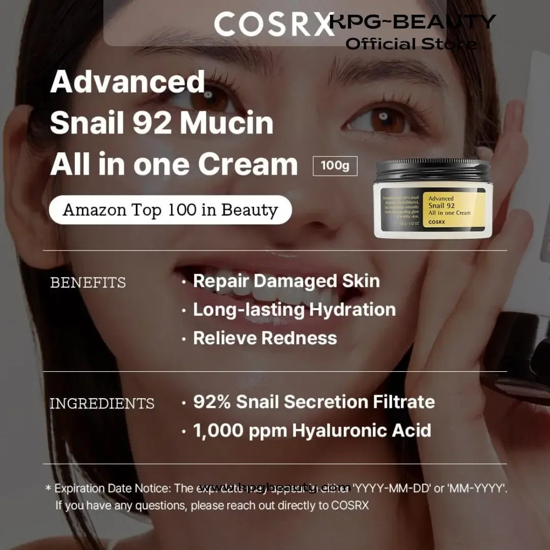 COSRX Best Seller Duo- Snail 92 Cream & Snail 96 Essence, Daily Face Gel Moisturizer and Hydrating Serum for Face - KPGBEAUTY