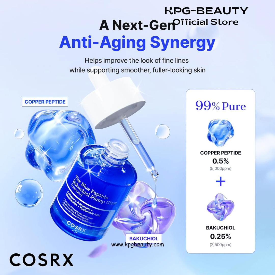 COSRX The Blue Peptide Bakuchiol Plump Glow Serum, Korean Peptide Plumping Serum for face, GHK - Cu Copper Peptides, Bakuchiol, Anti - aging & Firming, Korean Skin Care, Mothers Day Gifts, 1.69 Fl OzKPGBEAUTY