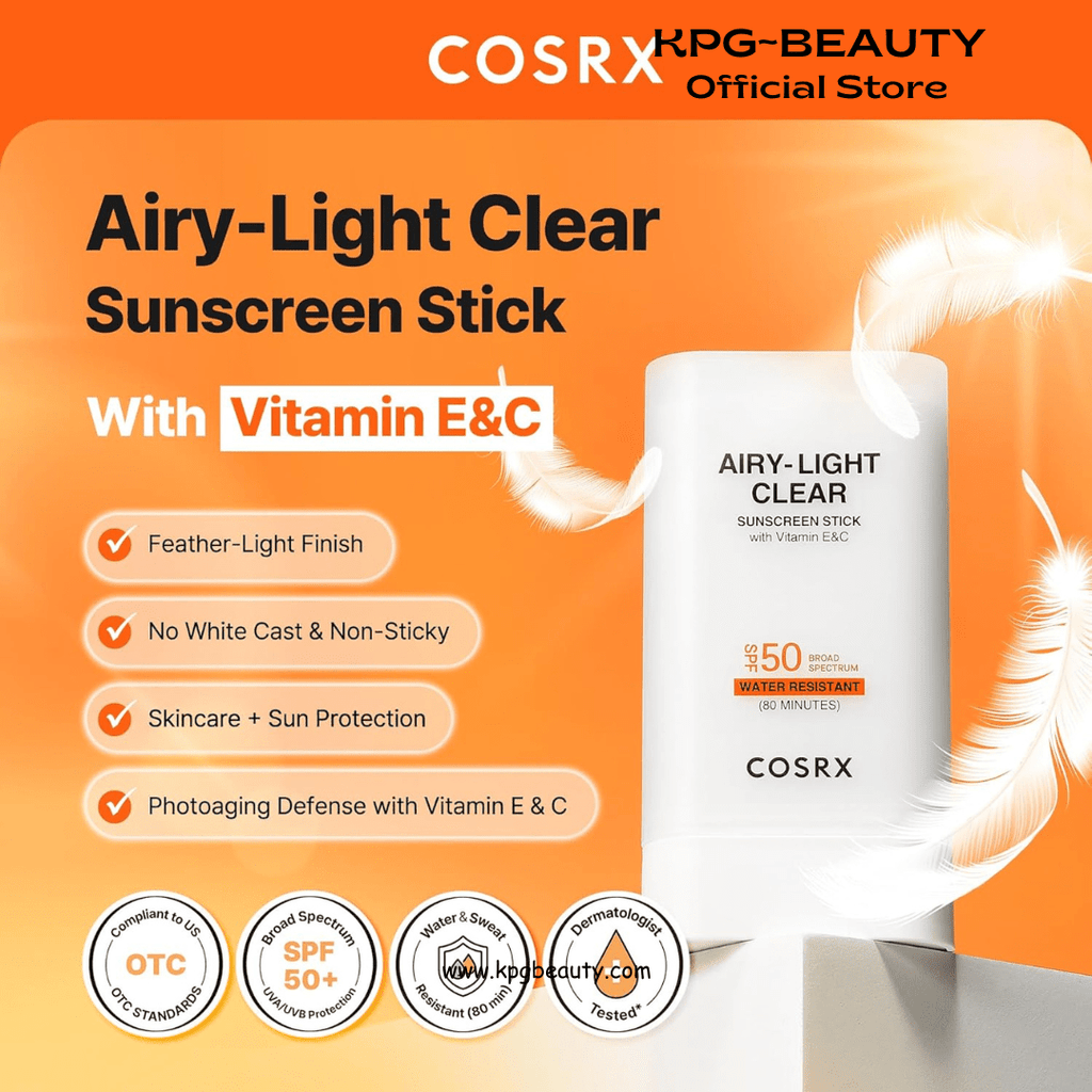 COSRX Vitamin E Sunscreen & Airy Light Clear Sunscreen Stick with Free Keyring, Amazon Exclusive, Korean Sunscreen, Beach Essentials, Travel Essentials, Korean Skincare Set Mothers Day Gifts for WomanCOSRX