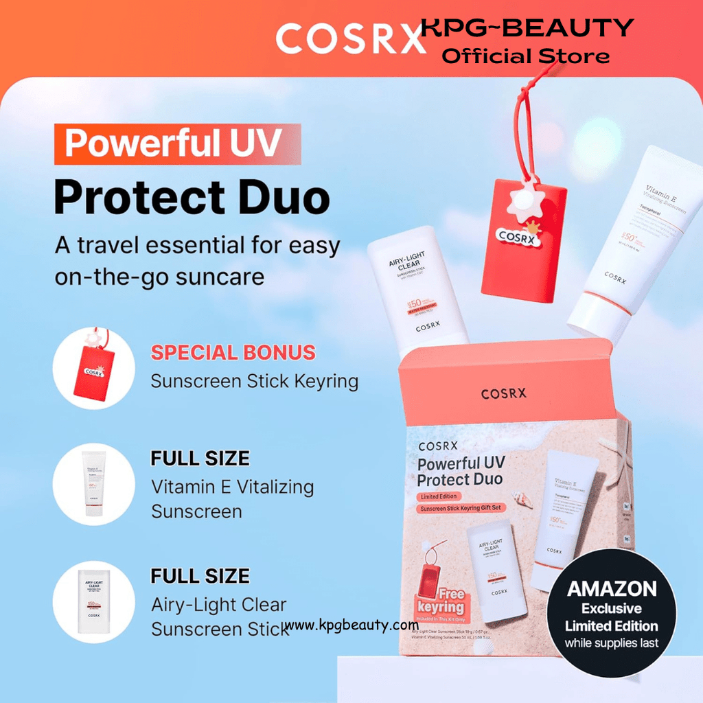 COSRX Vitamin E Sunscreen & Airy Light Clear Sunscreen Stick with Free Keyring, Amazon Exclusive, Korean Sunscreen, Beach Essentials, Travel Essentials, Korean Skincare Set Mothers Day Gifts for WomanCOSRX