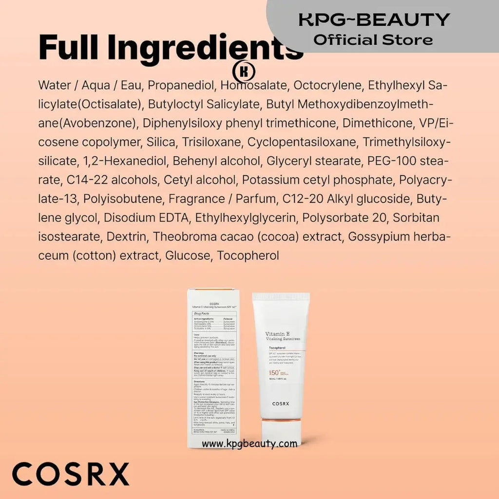 COSRX Vitamin E Vitalizing Sunscreen SPF 50+ Nourishing Daily Sun ProtectionCOSRX