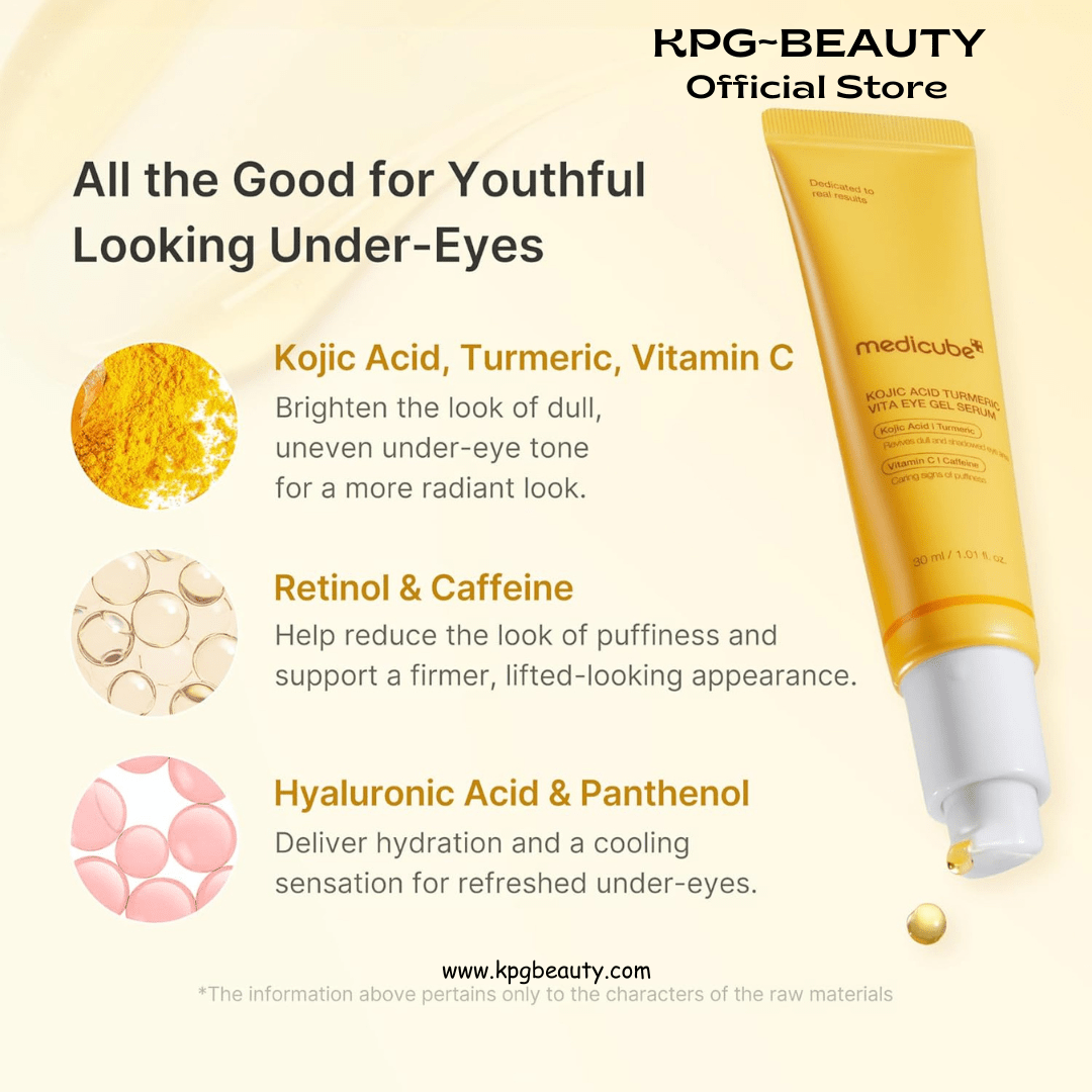 medicube Eye Serum with Kojic Acid Turmeric | All - Day Brightening Eye Gel Serum | Refreshing Eye Care with Vitamin C, Retinol & Caffeine | Hydrating & Cooling Formula | Korean Skincare, 1.01 fl.ozMedicube
