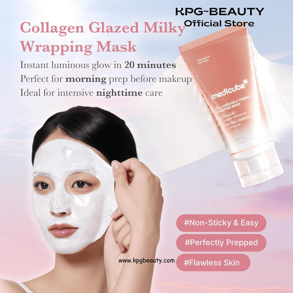 medicube Milky Collagen Double Glow Lock Duo: Collagen Glazed Milky Wrapping Mask and Booster Serum | 130DaCollagen, Niacinamide, Glutathione for Plumped, Radiant Glass SkinMedicube