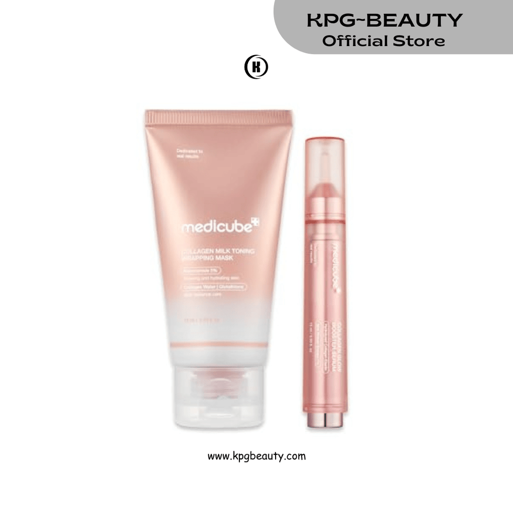 medicube Milky Collagen Double Glow Lock Duo: Collagen Glazed Milky Wrapping Mask and Booster Serum | 130DaCollagen, Niacinamide, Glutathione for Plumped, Radiant Glass SkinMedicube