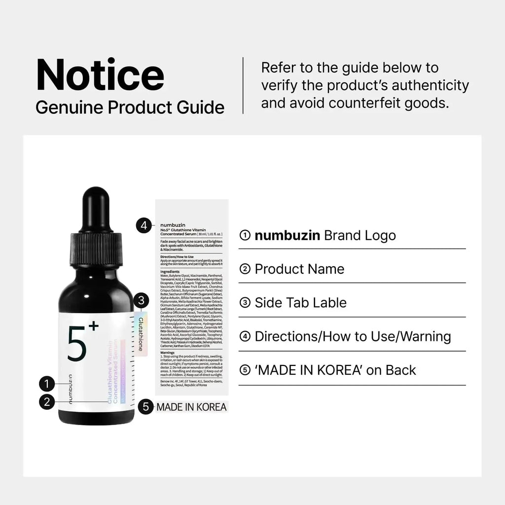 Numbuzin No.5 Serum | Tranexamic Acid 4%, Niacinamide 5%, Glutathione, Sensitive Skin, Korean Skincare - KPGBEAUTY