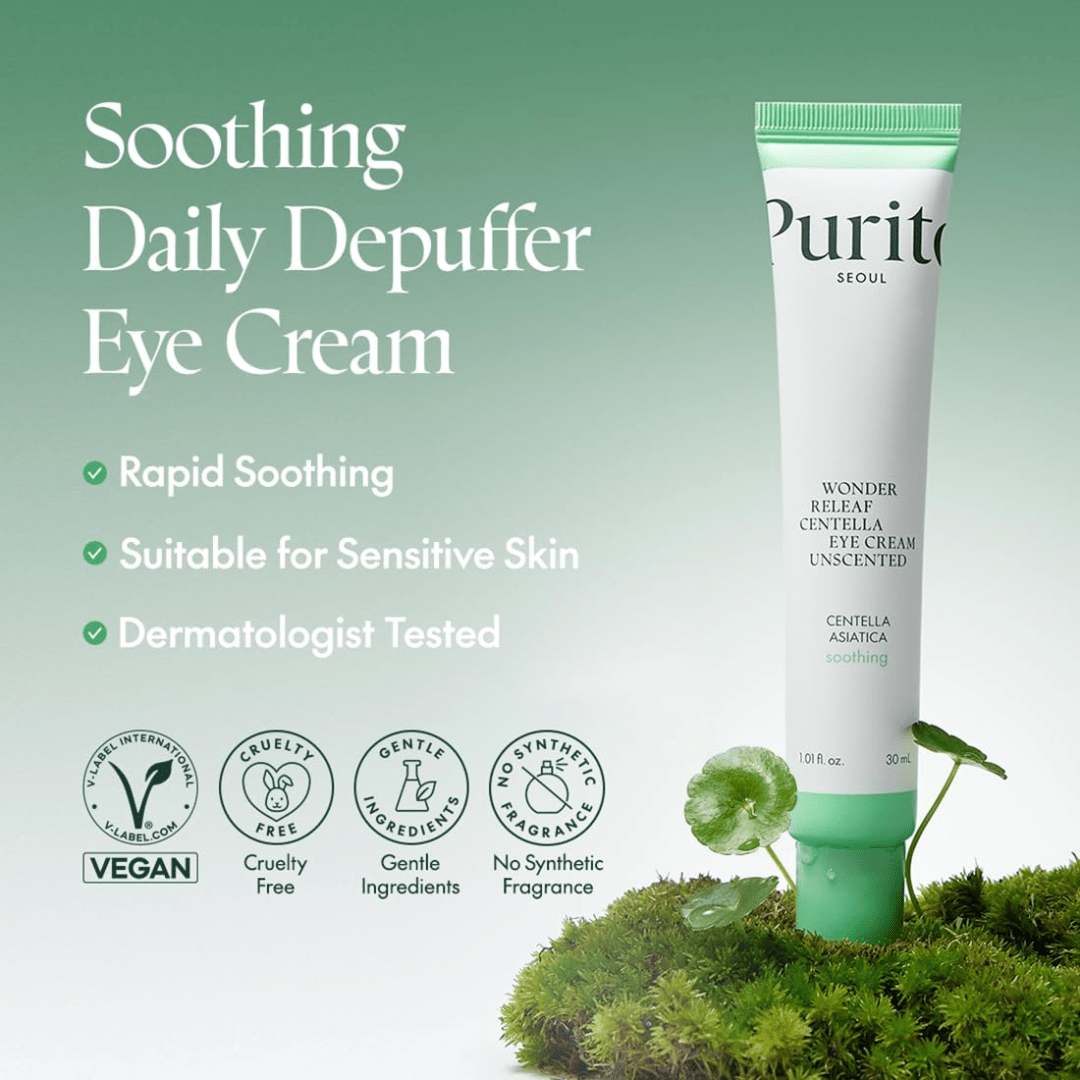 PURITO Centella Unscented Eye Cream, Korean Centella, for Sensitive Skin, Soothing, Facial Eye Cream for face, Dark Circles, Wrinkles, Puffiness, K-Beauty, Vegan & Cruelty-Free, 30mlPurito Seoul