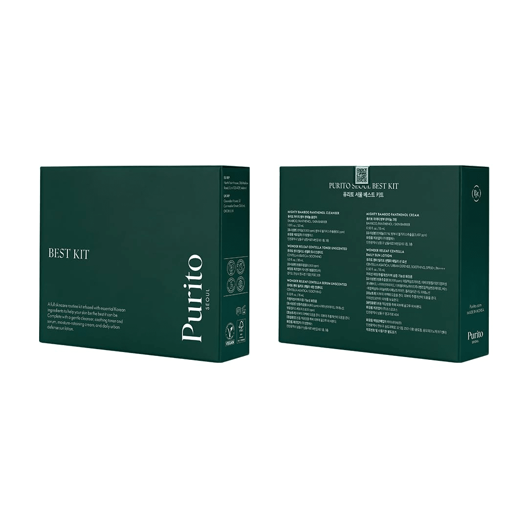 PURITO SEOUL Best Kit - Skincare Routine with Panthenol Cleanser & Cream, Unscented Centella Serum & Toner, For All Skin Types, Gift Set, For Face, Facial Serum, K-Beauty,Purito Seoul