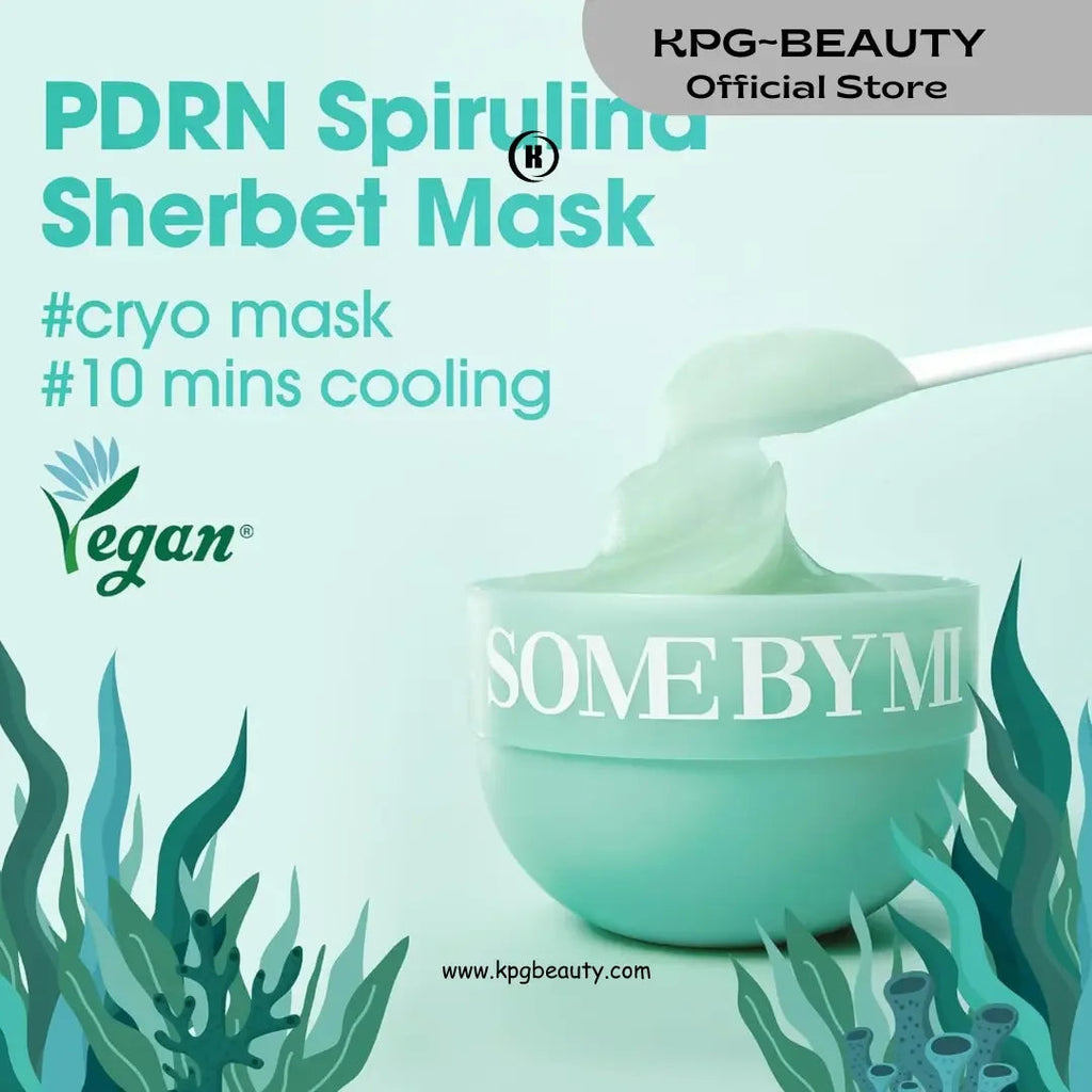 Application of SOME BY MI PDRN Spirulina Soothing Sherbet Mask on skin.
